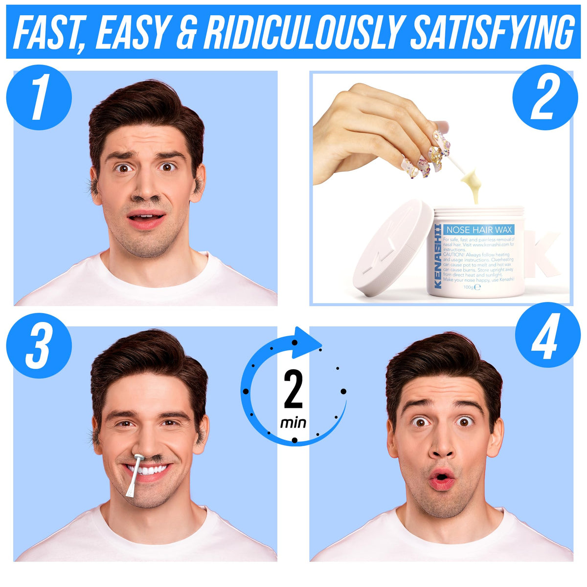 KENASHII Nose Wax Kit contents including balm wipes and mustache protectors