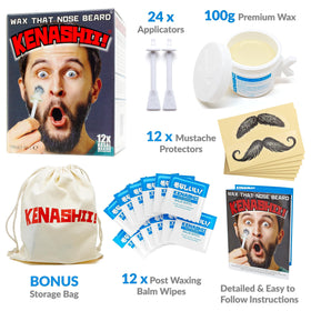 KENASHII Nose Wax Kit shown with wax applicators and balm wipes