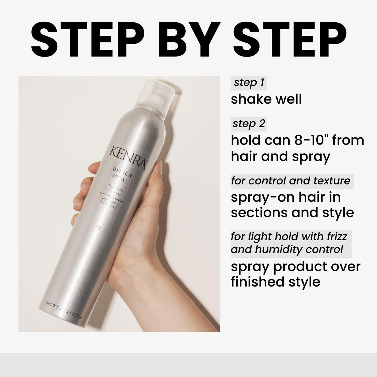 Kenra Design Spray 9 10 oz bottle with styling tools