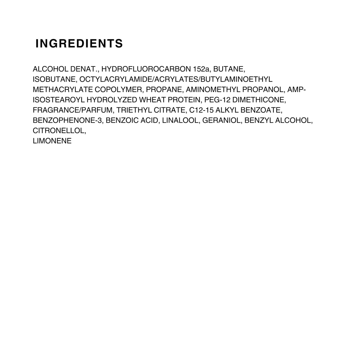 Kenra Professional Volume Spray 25 ingredients list