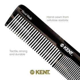 KENT 16T Black Graphite Hair Comb on a bathroom counter