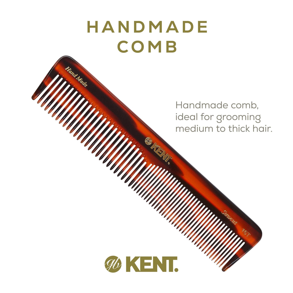KENT 16T Tortoise Comb close-up of saw-cut teeth