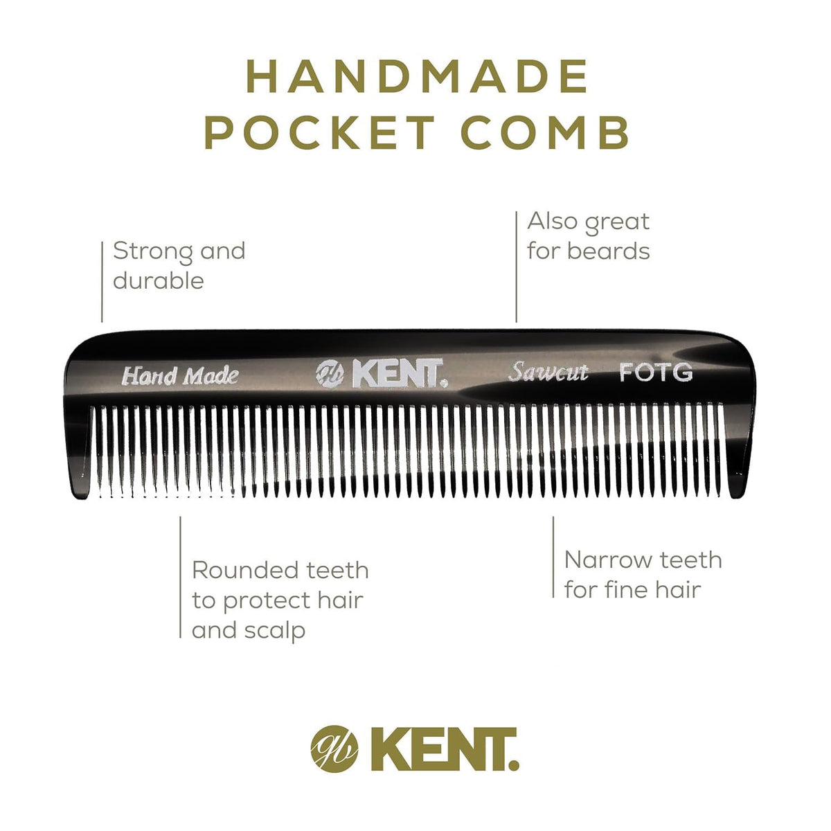 KENT Black Graphite Fine Tooth Beard Comb on wooden surface