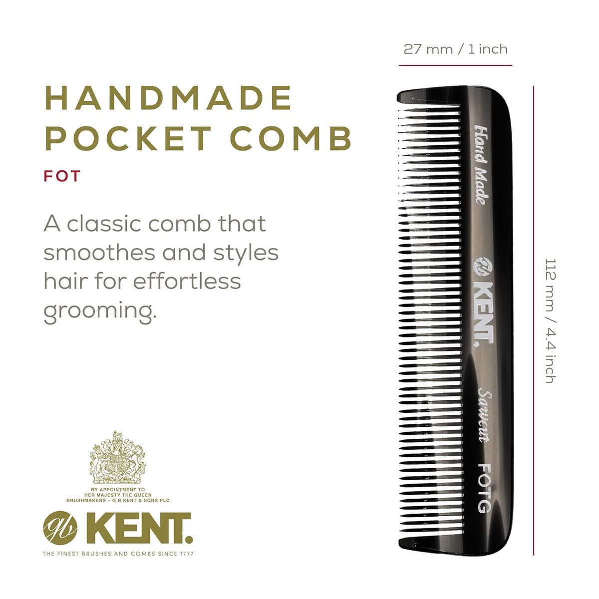 KENT Black Graphite Fine Tooth Beard Comb side view