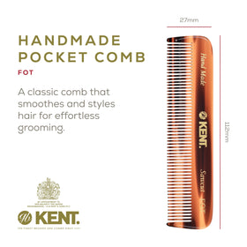 KENT Tortoise Pocket Comb side view showing fine teeth