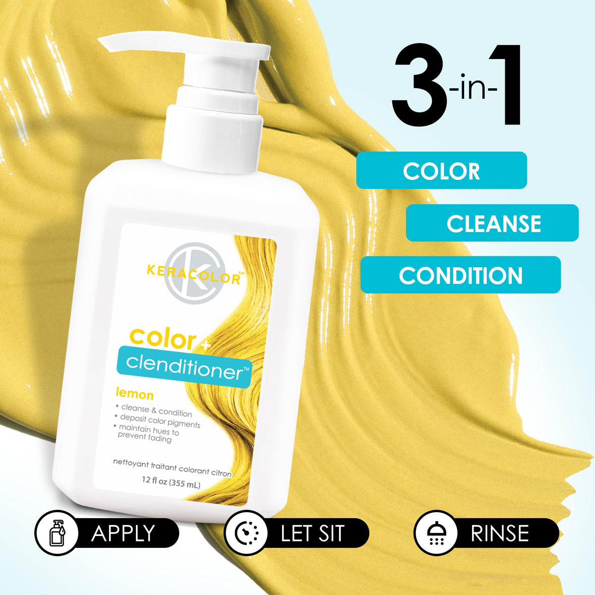 KERACOLOR Color + Clenditioner Lemon 12 Fl Oz with application instructions