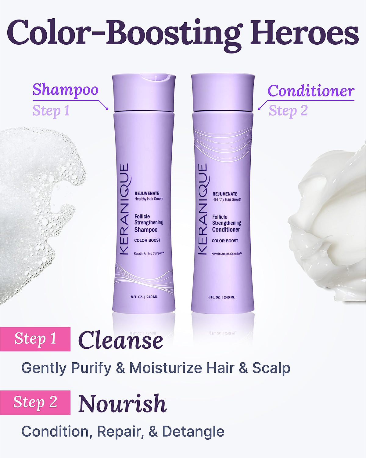 Keranique Rejuvenate Shampoo lathering on hair