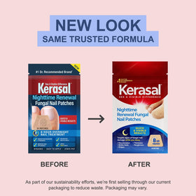 Kerasal Nighttime Nail Renewal Patches on a bedside table