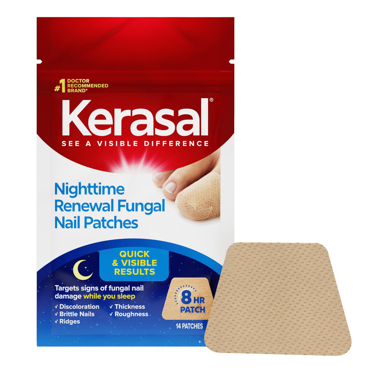 Kerasal Nighttime Renewal Fungal Nail Patches front view with packaging