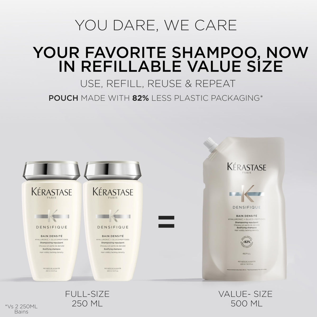 KÉRASTASE Densifique Shampoo refill pouch on a shelf