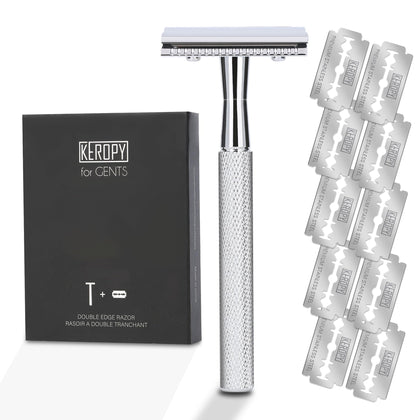 Keropy Single Blade Safety Razor front view with glossy silver finish