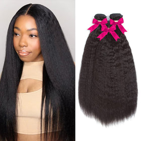 Kerriana Kinky Straight Human Hair Bundles front view