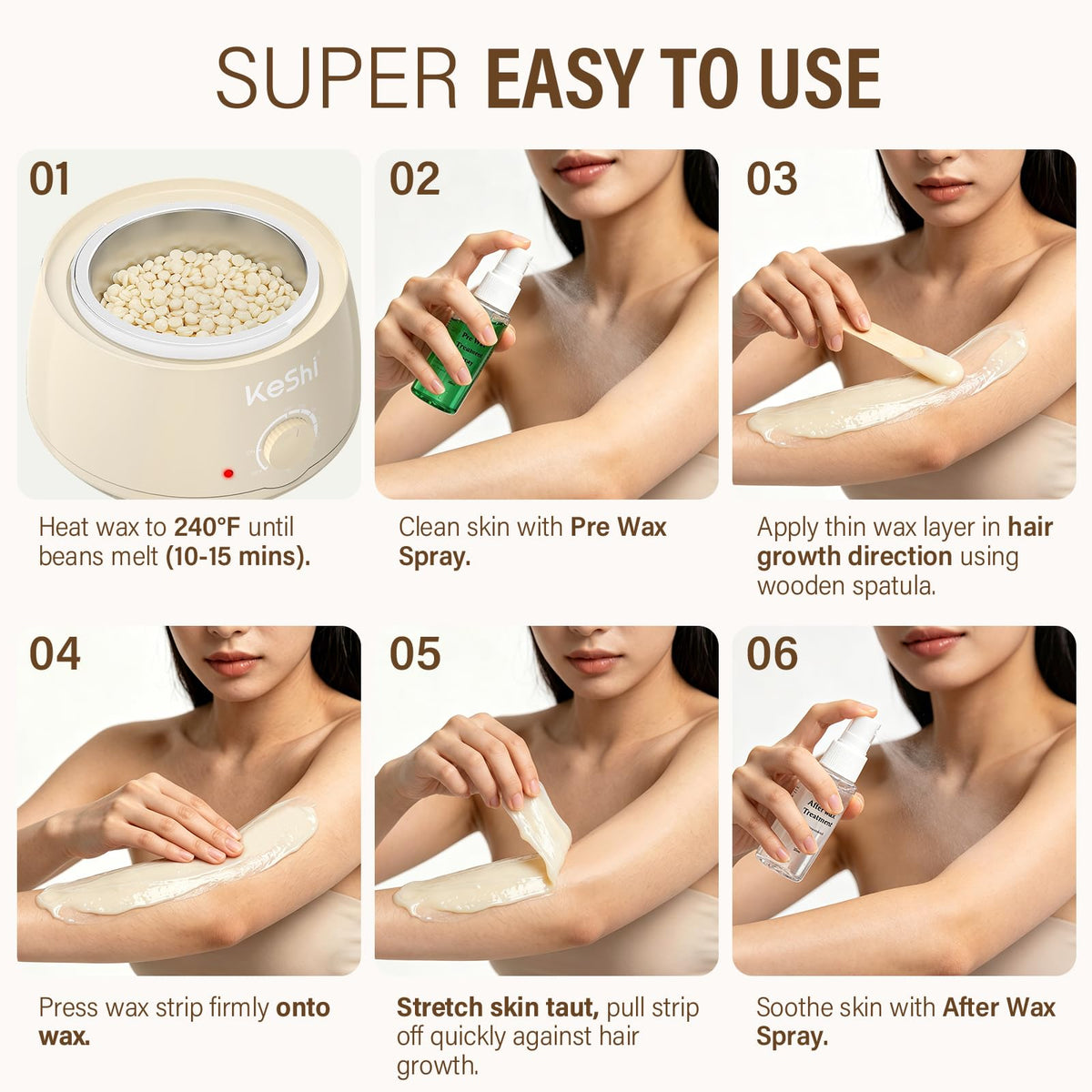 KeShi Waxing Kit easy-to-follow guide for users