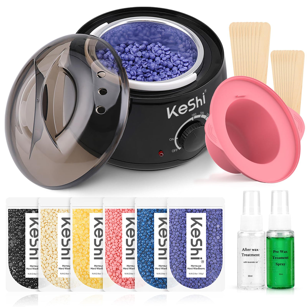 KeShi Waxing Kit front view with wax warmer and accessories