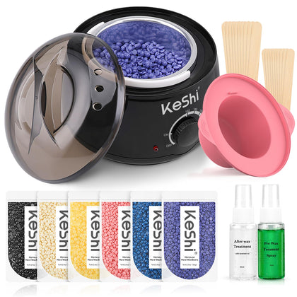 KeShi Waxing Kit front view with wax warmer and accessories