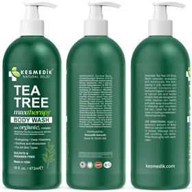 KESMEDIK Tea Tree Body Wash 3-Pack with eucalyptus leaves