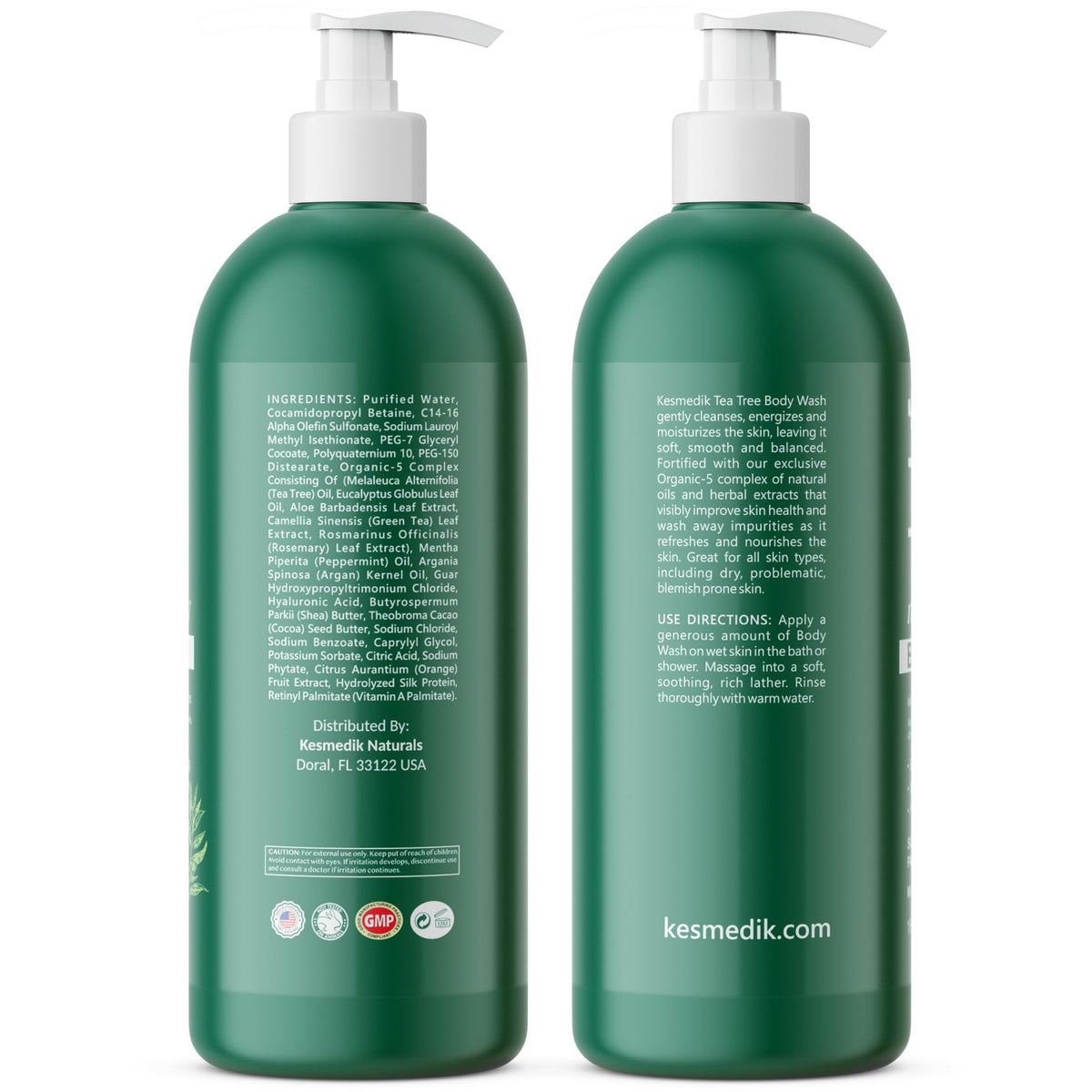 KESMEDIK Tea Tree Body Wash with a towel and natural elements