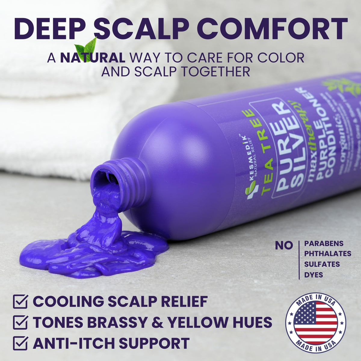 KESMEDIK Tea Tree Purple Conditioner alongside other hair care products