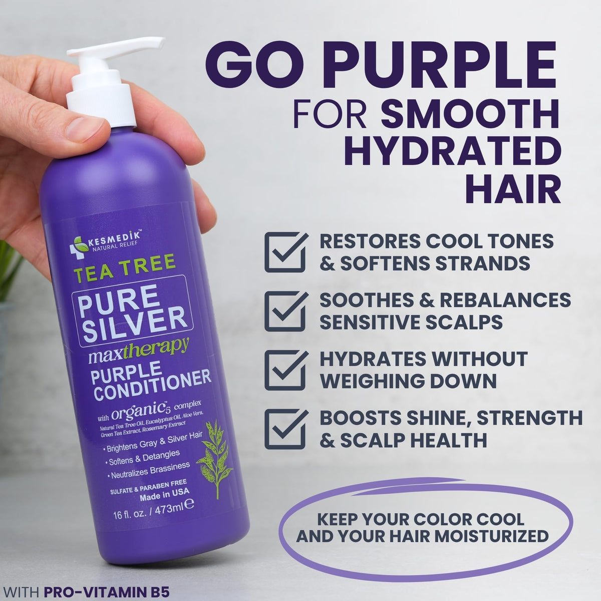 KESMEDIK Tea Tree Purple Conditioner back view showing ingredients