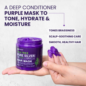 KESMEDIK Tea Tree Purple Hair Mask with argan oil background