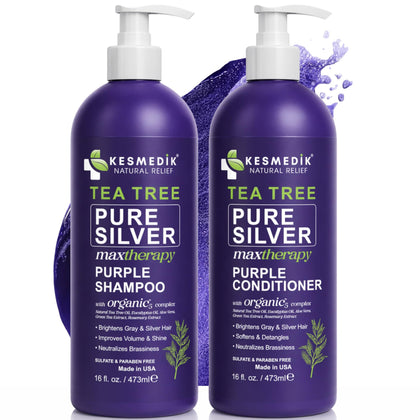 KESMEDIK Tea Tree Purple Shampoo and Conditioner Set front view