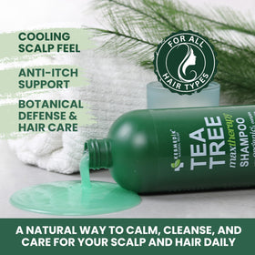 KESMEDIK Tea Tree Shampoo in a bathroom setting