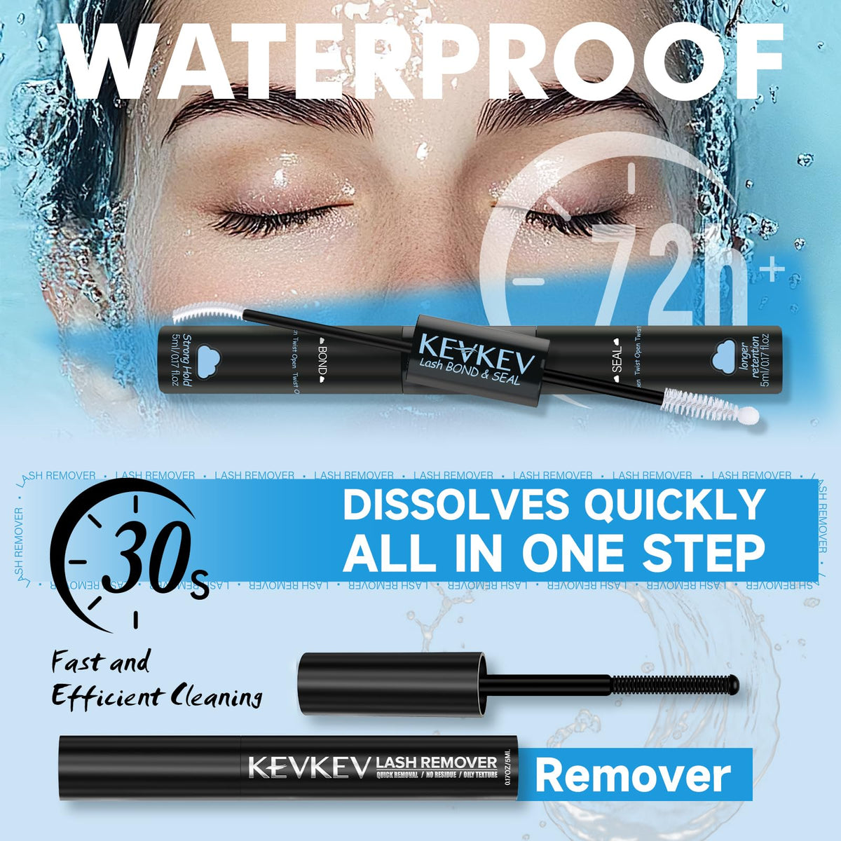 KevKev Lash Cluster Glue Remover Kit with lashes applied