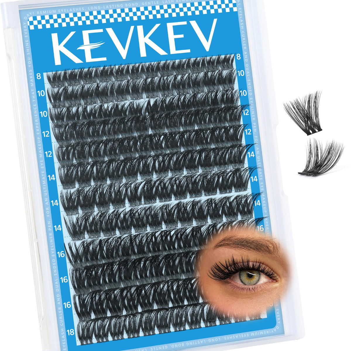 KevKev Lash Clusters 144 Pcs front view with various lash lengths