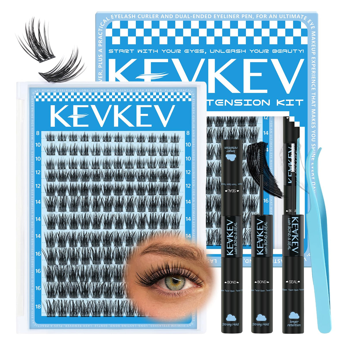 KevKev Lash Clusters Kit 144pcs front view with various lash lengths