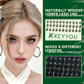 KEYYOU 300D Lash Clusters Kit contents including lash clusters and applicator