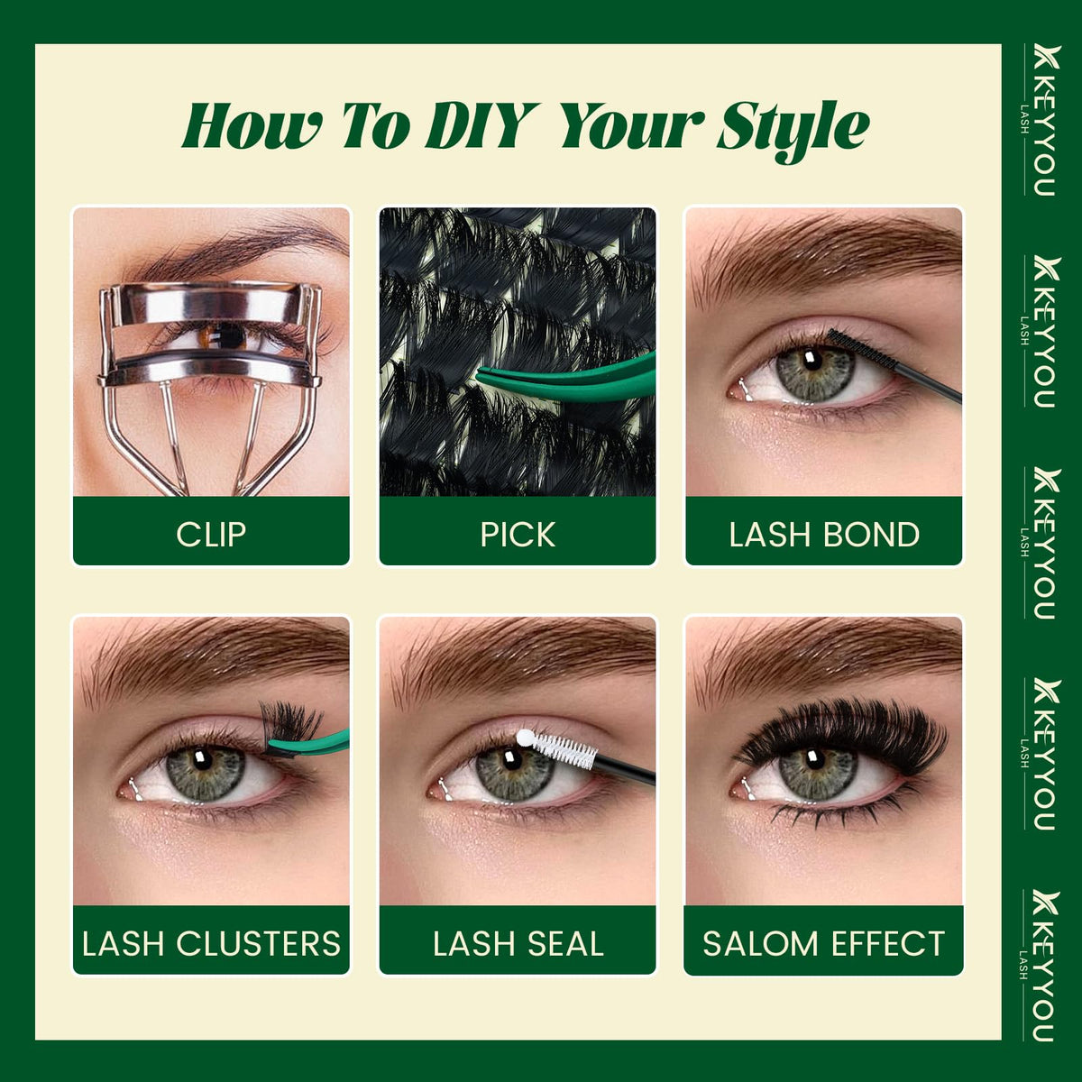 KEYYOU 300D Lash Clusters Kit with all components laid out