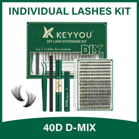 KEYYOU 40D Lash Extension Kit displayed on a vanity