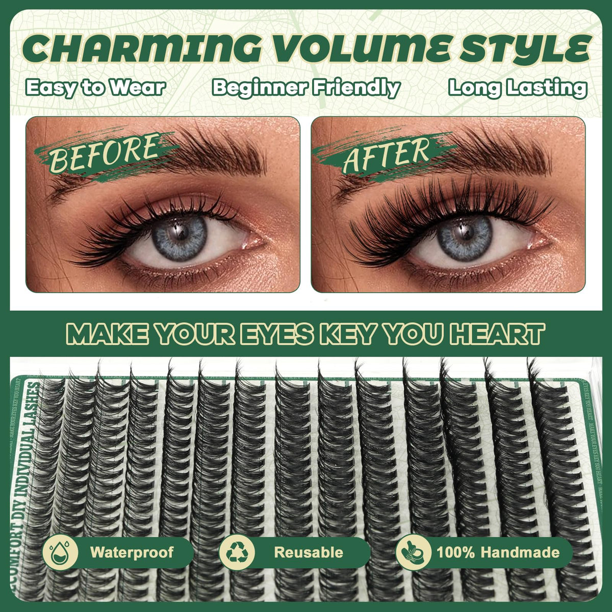 KEYYOU 60D Lash Clusters D Curl in use