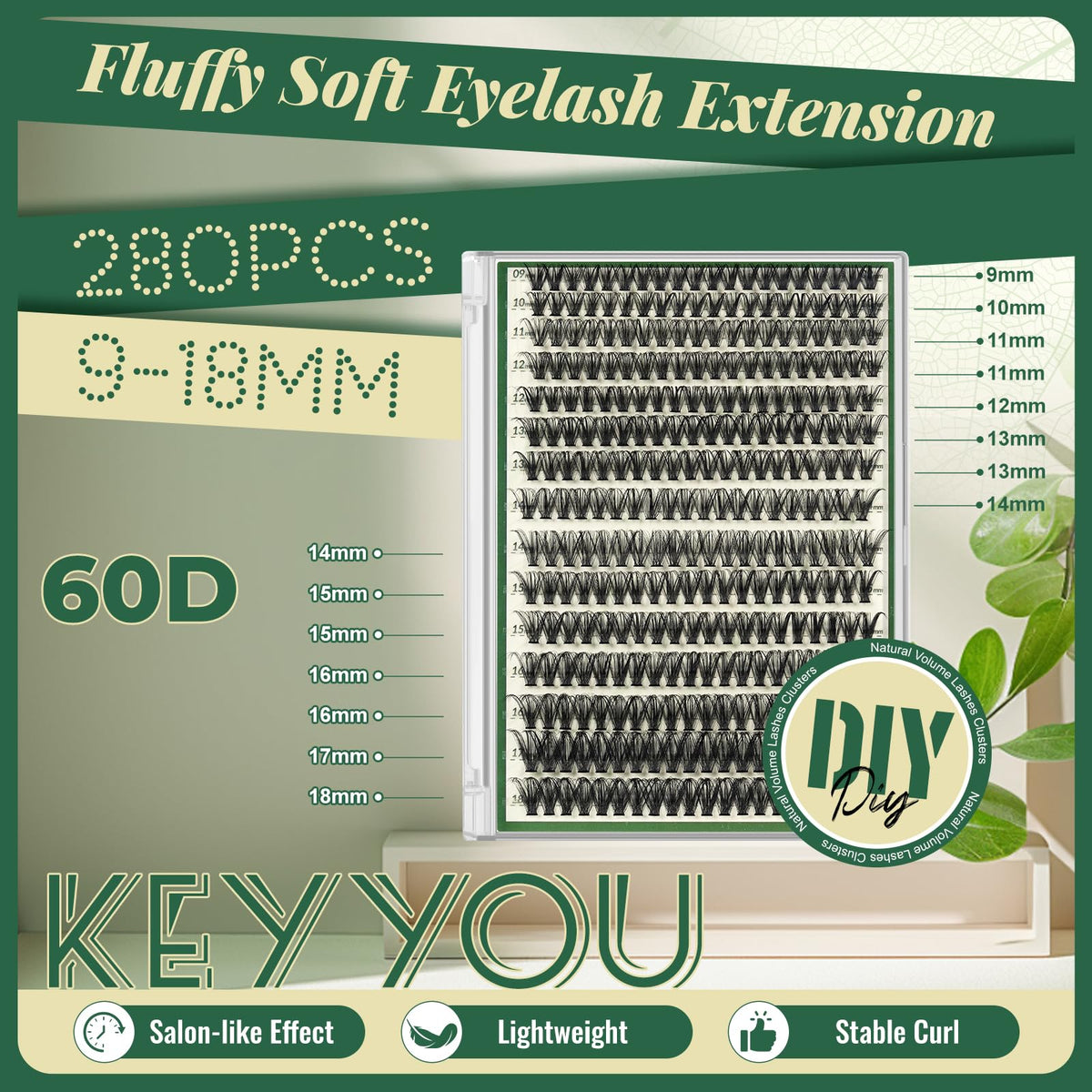 KEYYOU 60D Lash Clusters D Curl mixed lengths