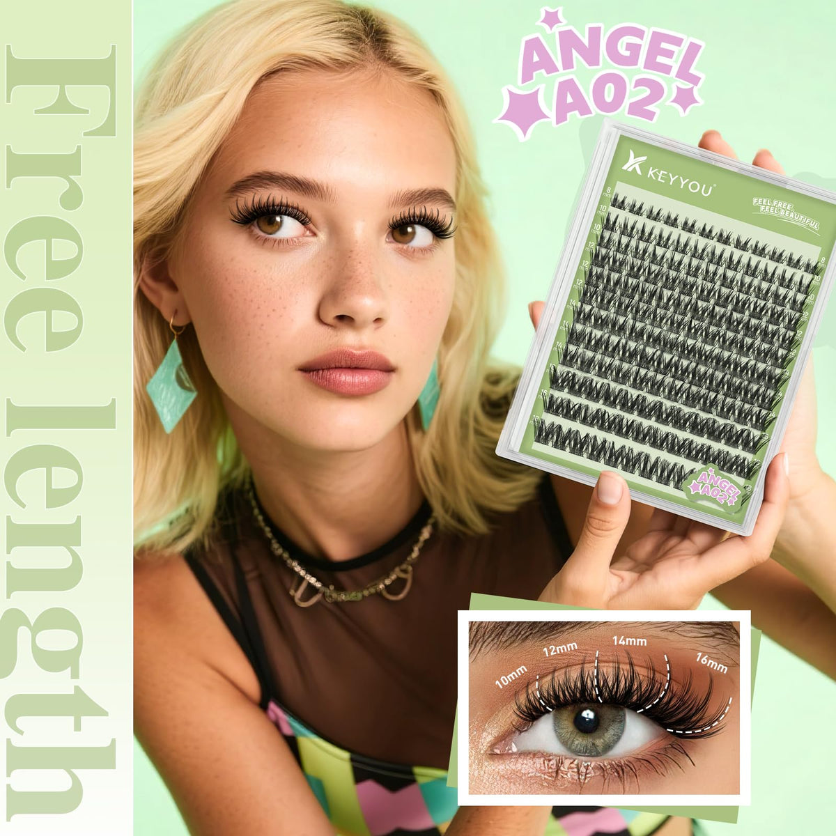 KEYYOU Angel A02 Lash Clusters packaging with product details
