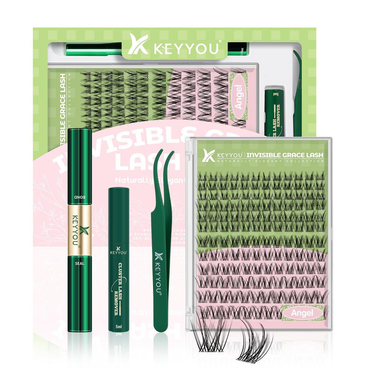 KEYYOU Angel Lash Clusters Kit front view with packaging