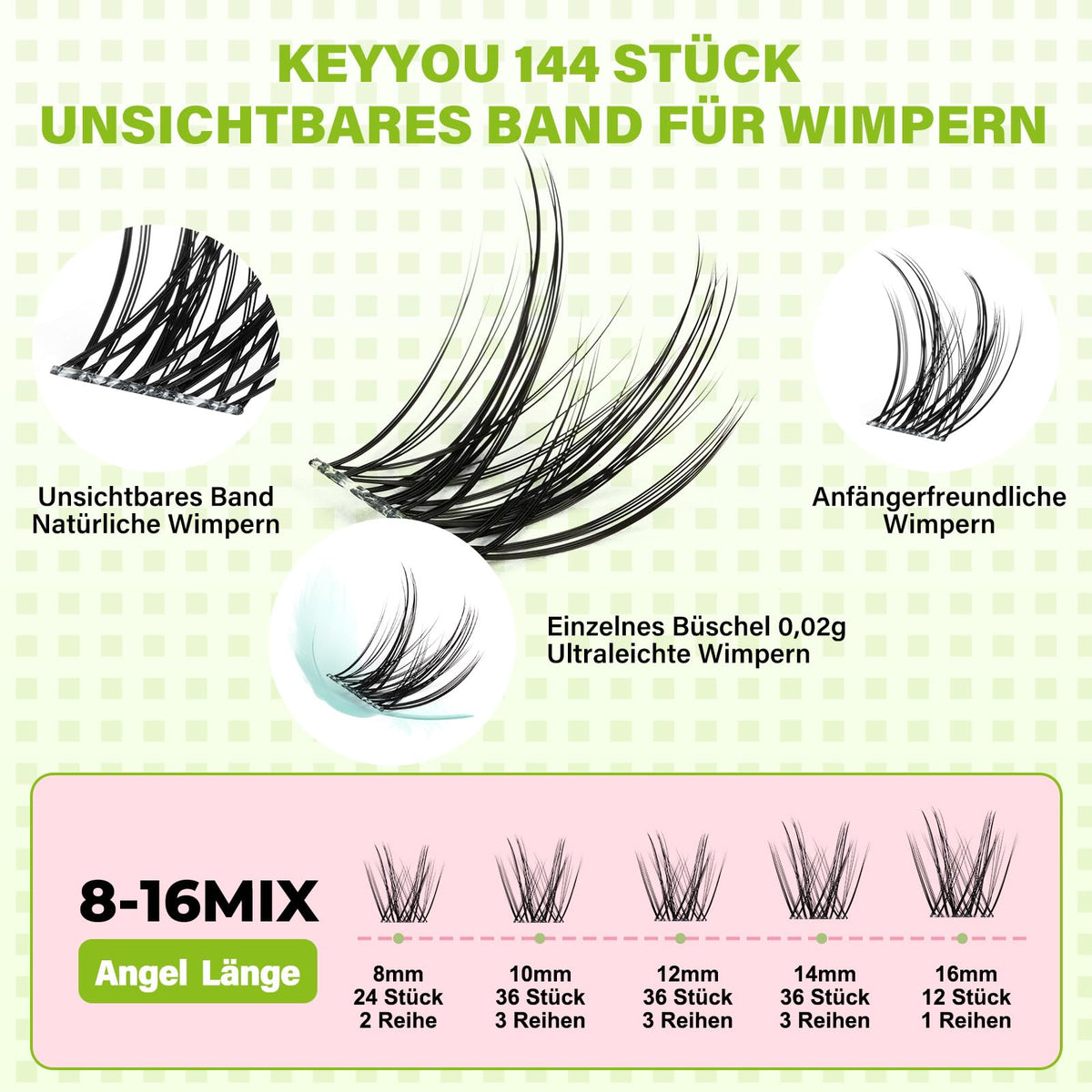 KEYYOU Angel Lash Clusters packaging with lash clusters