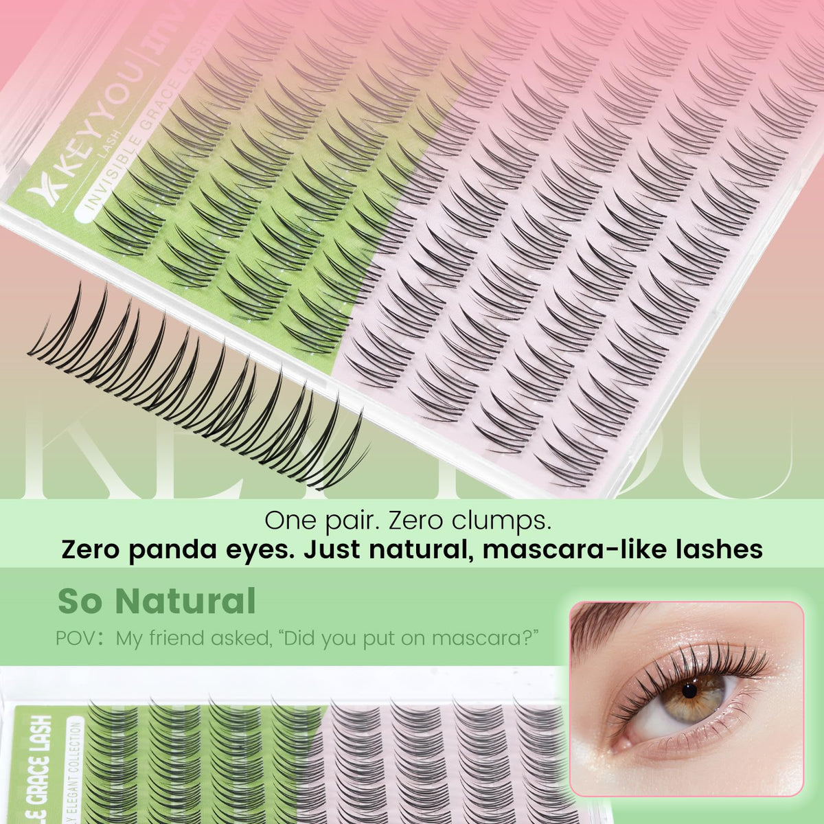 KEYYOU Aurora Lash Clusters C Curl 16MM close-up