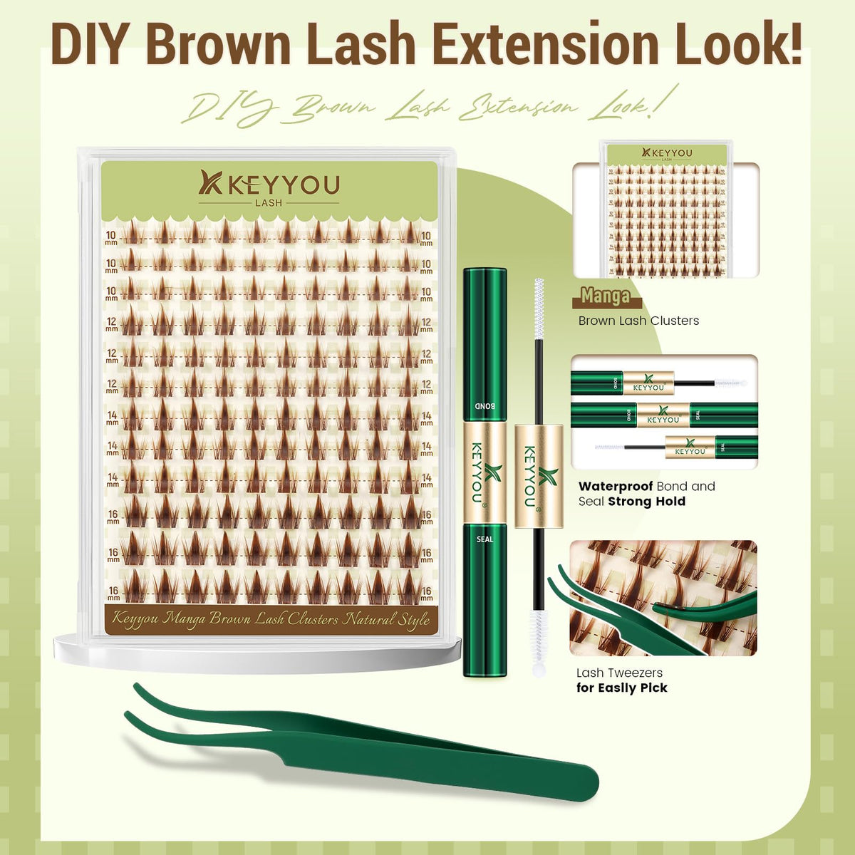 KEYYOU brown wispy cluster lashes close-up