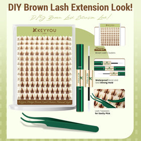 KEYYOU brown wispy cluster lashes close-up