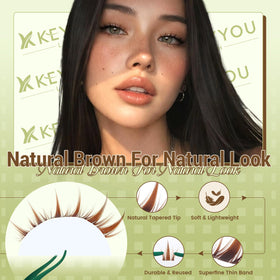 KEYYOU clear band cluster lashes on natural lashes