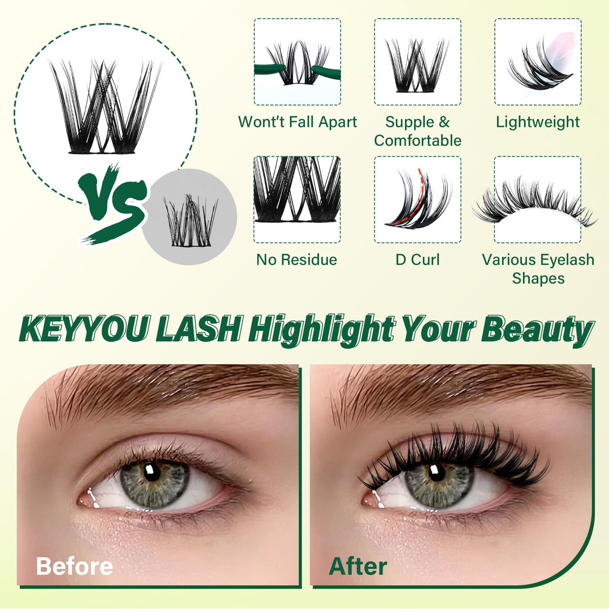 KEYYOU Flora Lash Clusters Kit with lash tweezers for easy application