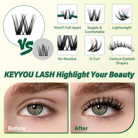 KEYYOU Flora Lash Clusters Kit with lash tweezers for easy application