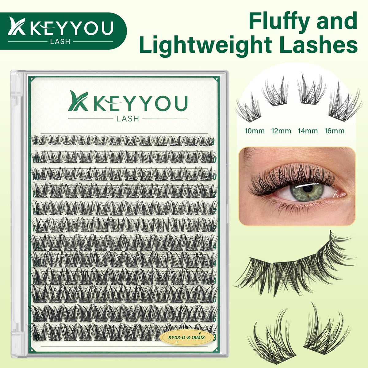 KEYYOU KY03 Natural Lash Clusters close-up of lash fibres