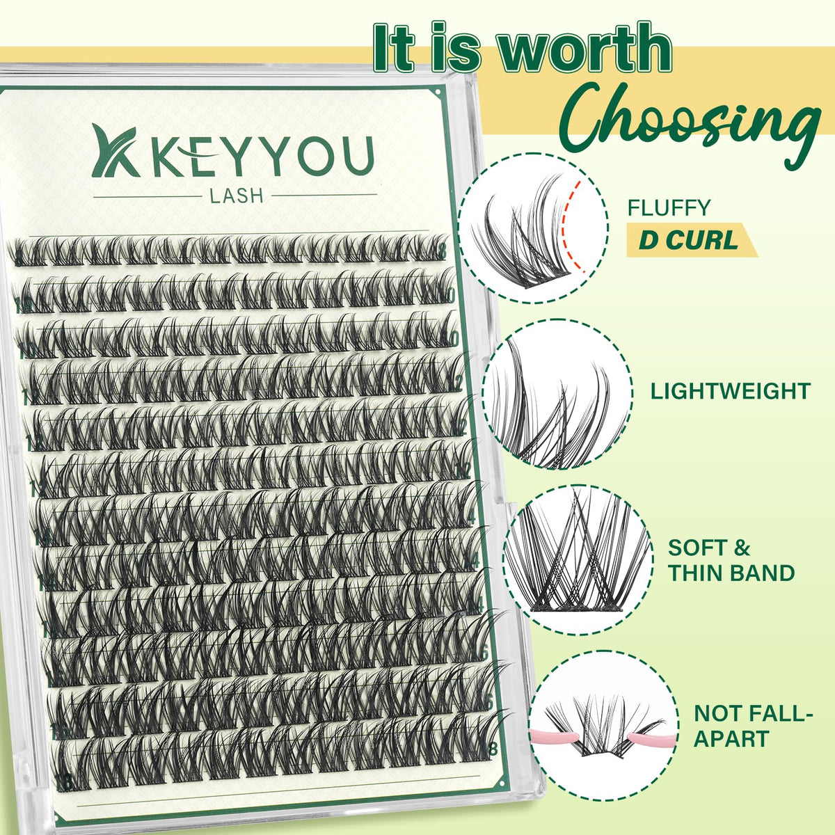 KEYYOU KY03 Natural Lash Clusters side view showing lash band