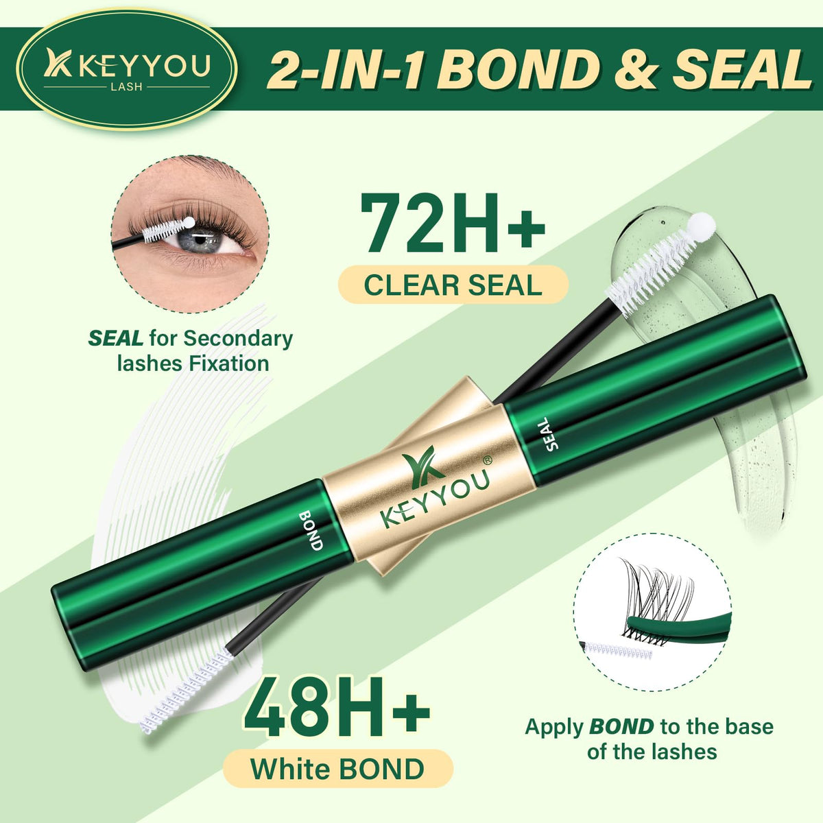 KEYYOU Lash Bond & Seal back view, showing ingredients list