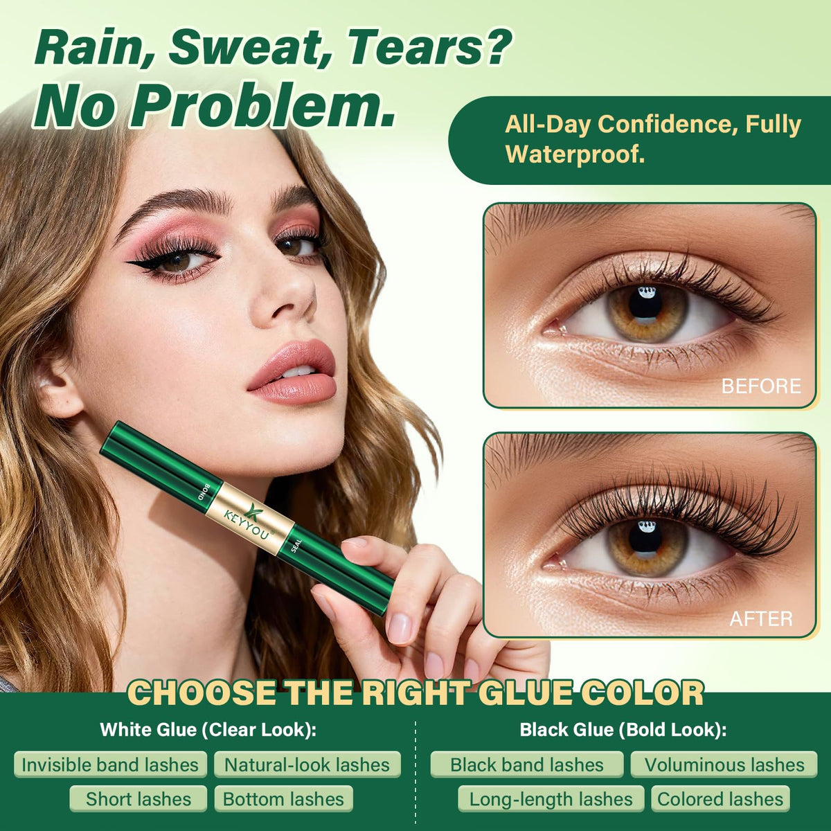KEYYOU Lash Bond & Seal in use, applying glue to false eyelashes