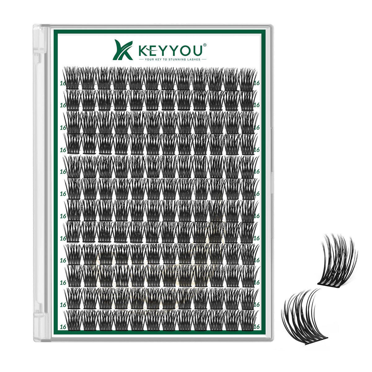 KEYYOU Lash Clusters 144pcs D Curl 16mm front view