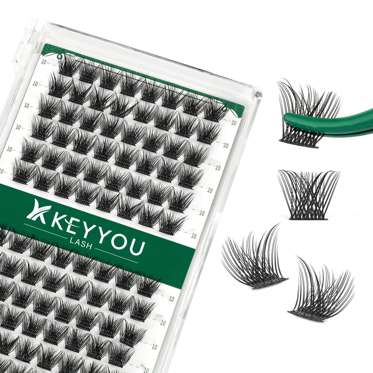 KEYYOU Lash Clusters 96pcs D Curl 10mm front view