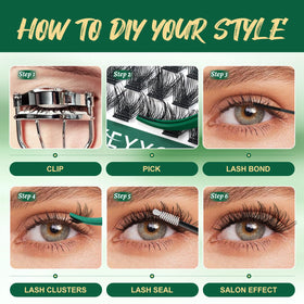 KEYYOU Lash Clusters 96pcs D Curl 10mm in tray